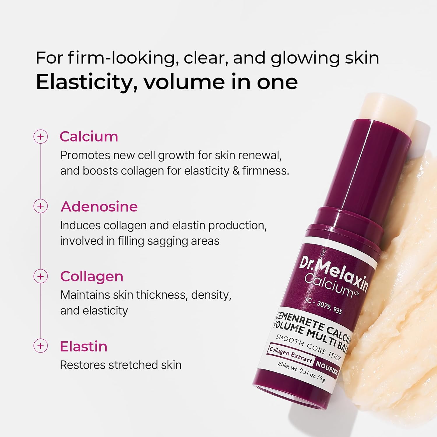 Dr.Melaxin Calcium Multi Balm Stick, Collagen & Elastin Wrinkle Stick, All-in-One Hydrating Balm, Eye & Neck Balm, Makeup Base & Face Moisture Balm, Korean Skincare, 0.31 oz